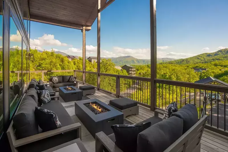 electric fire pits on deck of Apres Chalet with mountain view