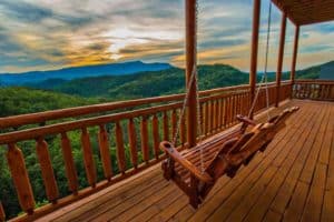 porch swing on the deck of a Smoky Mountain cabin